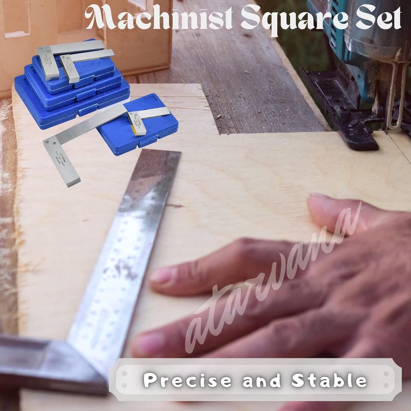 Atarvana Machinist Square Set 2, 3, 4, 6 Inch, Mechanical Steel High Precision Squares, Harden Carbon Steel, 90 Degree Wide Base, L-Type Right Angle Ruler Tool for Woodworking - Image 4